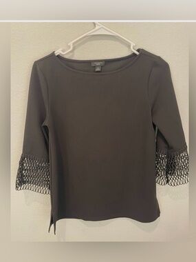 Ann Taylor XS Petite Black Blouse Lace Sleeve Top Work Office Chic